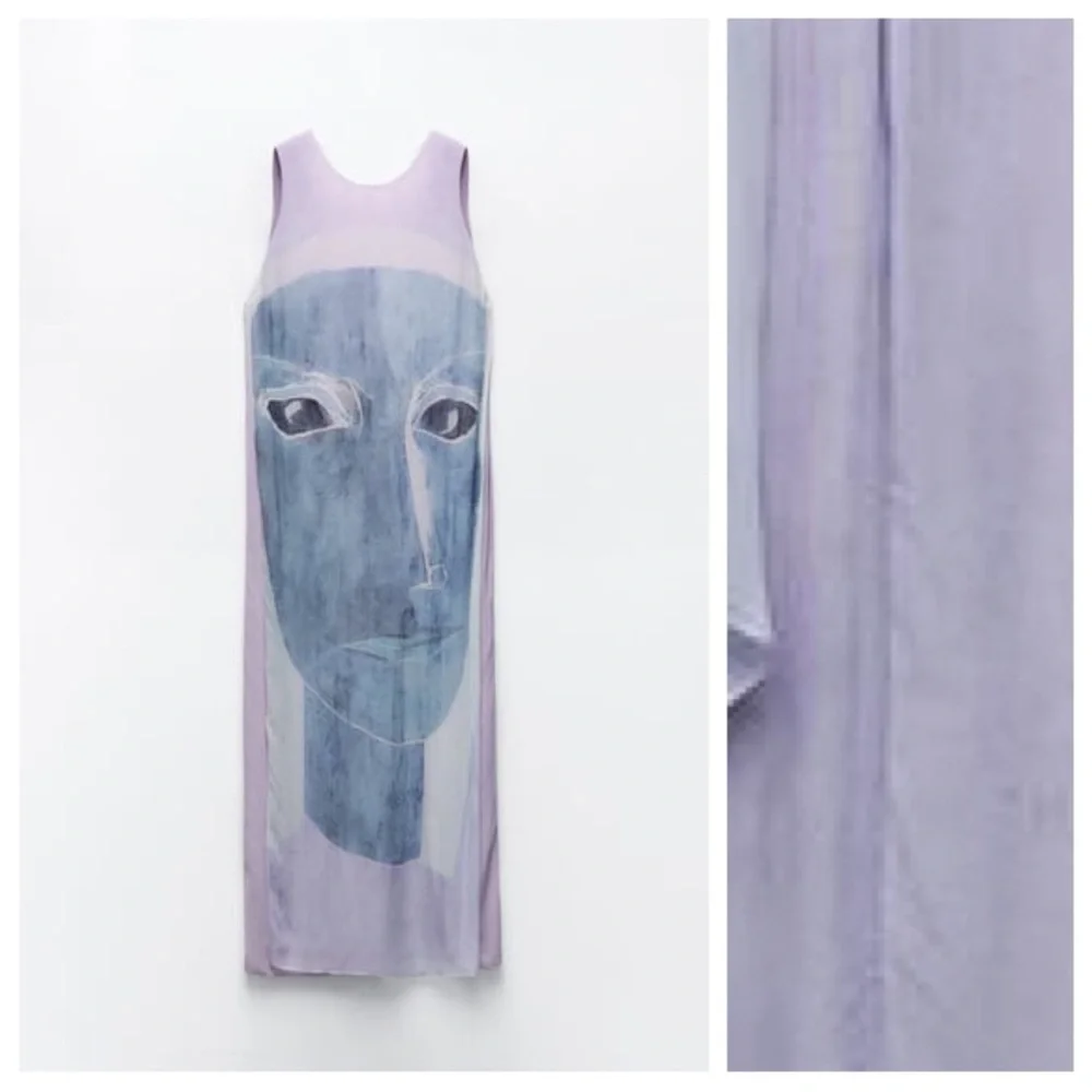 Zara Lilac Viscose Flowing Printed Midi Dress 8077/041/290/014 - Picture 8 of 10